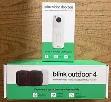 Blink Outdoor 4 - TWO Cameras + Sync Module BONUS DOORBELL CAM new/sealed