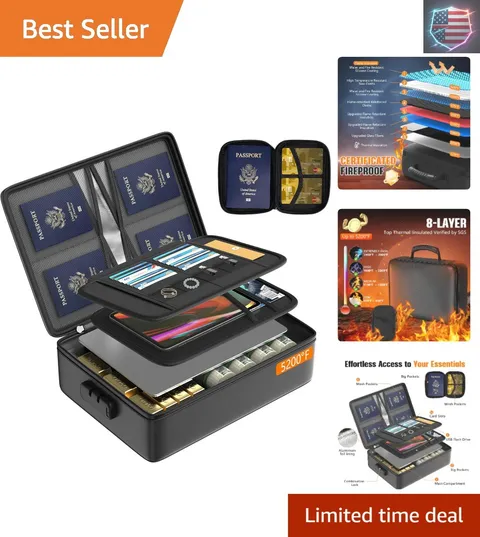 5200°F Fireproof Document Organizer with Lock Fireproof & Waterproof File Org...