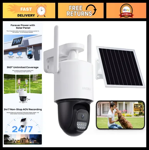Wireless Outdoor Solar Security Camera 2.5K 4MP PTZ 360° Color Night Vision AI D