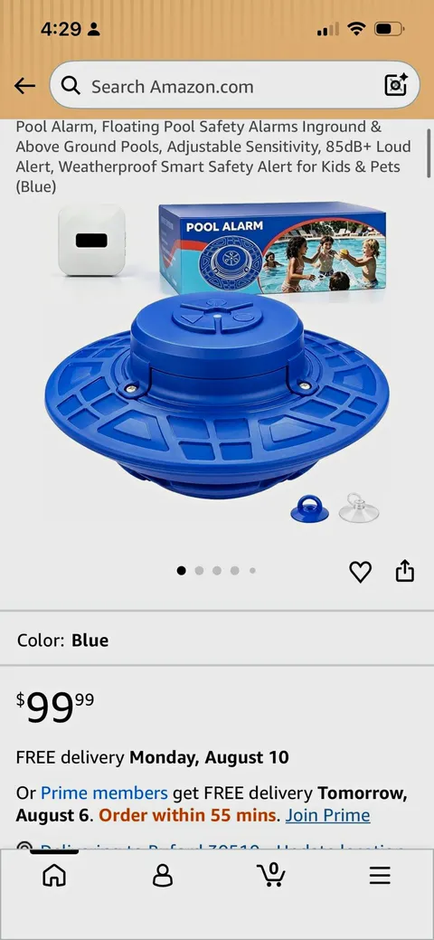 Floating Pool Safety Alarm Blue 85 dB Waterproof Sensitivity Adjust PS01