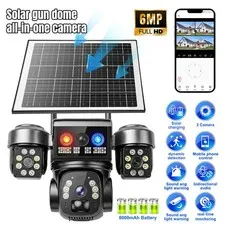 Camara Seguridad Exterior Solar WiFi 6MP 3Lens PTZ Deteccion PIR Vision Nocturna