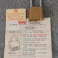 Corbin Sesamee Brass & Steel Keyless Resettable Combo Padlock, 1/4in Shackle