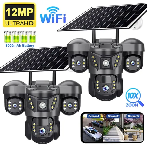 12MP Solar Battery Powered Camera Wireless WiFi Outdoor PTZ Home Security Camera