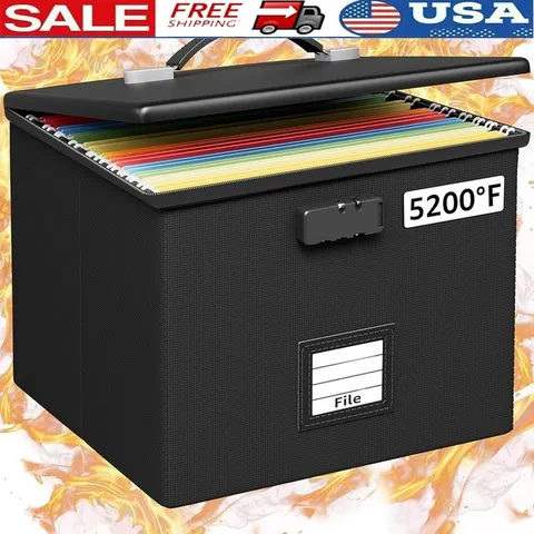 Fireproof Water Resistant File Box W/ Lock Portable Security Storage Organizer