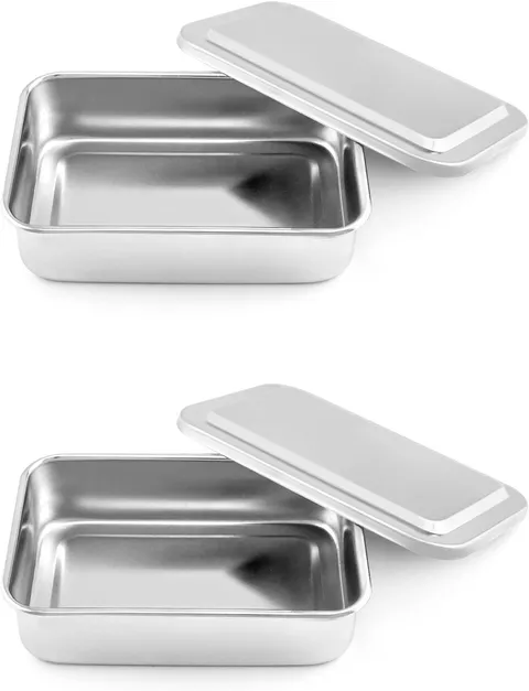 Stainless Steel Instrument Box, 2 Pack 6 x 4 x 1.69 Inches, Heavy Duty Metal Sto