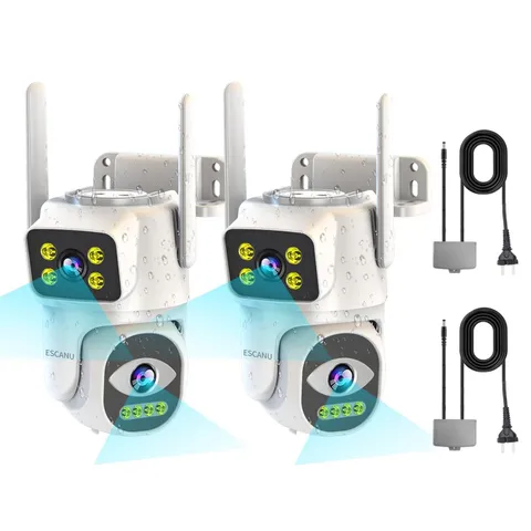 Dual Lens Outdoor Security Camera, PTZ, Motion Tracking, Night Vision, 24/7 Reco