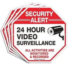 Video Surveillance Sign, 4 Pack 10 x 10 Rust Free .040 Aluminum Security Warn...