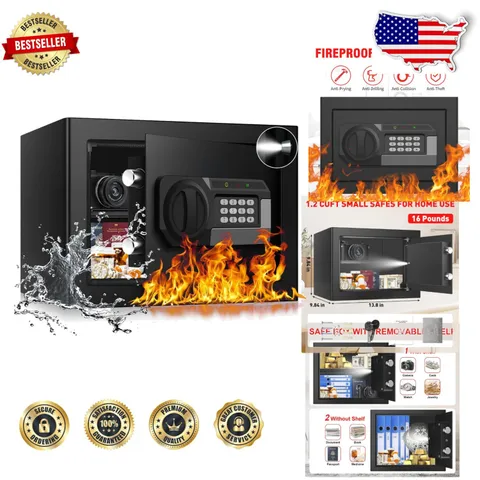 Secure 1.2 Cu Ft Home Safe: Fire Resistant, Digital Lock, Anti-Theft Alarm, W...