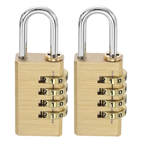 Brass Combination Lock 3.15", 2Pcs 4 Digit Resettable Combination Padlock Yellow