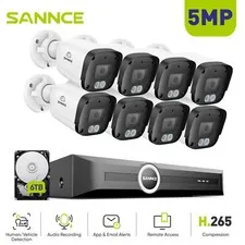 SANNCE 8CH NVR 3MP 5MP POE AI Security IP Camera System Outdoor Audio Recording