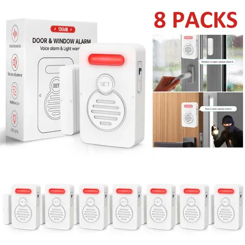 Refrigerator Alarm Wireless Doorbell Sensor 3-Level Volume Voice Window Alert ×8