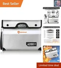 6200°F Fireproof Document Bag with Lock, Upgraded Fire proof Money Bag for Ca...
