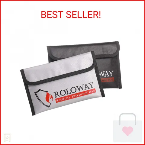 ROLOWAY Small Fireproof Bag (5 x 8 inches), Non-itchy Fireproof Money Bag for Ca