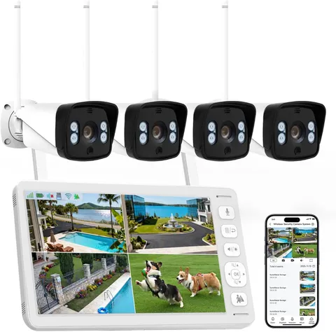 Vtimes 4Pcs Wireless Home Security Camera System with Monitor, Smart AI Human Mo