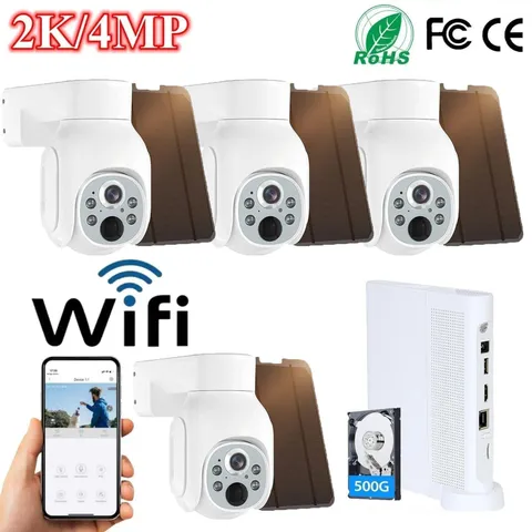 4MP Solar Security Camera System Wireless Outdoor Wifi PTZ Camera 10CH NVR+500GB
