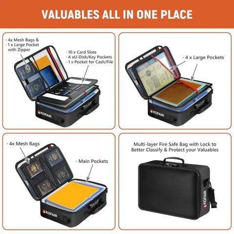 Fireproof Document Storage Bag 17 x 12 x 5 inch with Lock 5200°F Fireproof