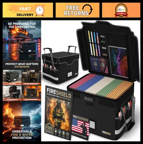 Fireproof Document Box 5200°F with Lock - Water Resistant File Organizer for Hom