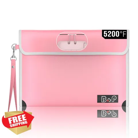 BALAPERI Pink 11"x7.7" Fireproof Document Money Bag