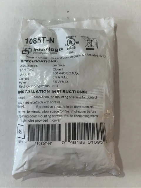Alarm SENSOR Hardwired Interlogix 1085T-N Commercial Door/Window White 1 PACK