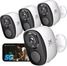 Rraycom 4PC 2.4G/5GHz WiFi Security Cameras Wireless Outdoor,2K Battery Ai Detec