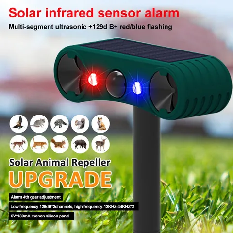 Solar Outdoor Motion Sensor Alarm-129db Loud Siren Lamp Noise Maker, 4 Modes new