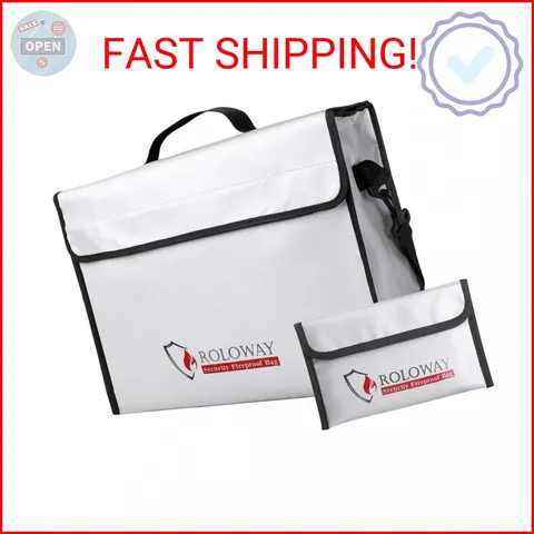 ROLOWAY Fireproof Document & Money Bags, Large Fireproof & Water Resistant Bag (
