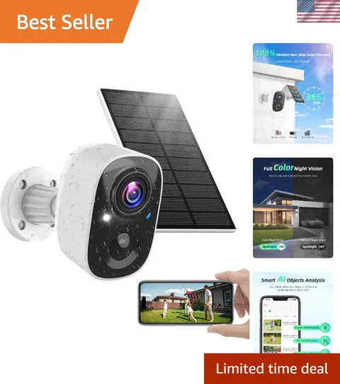 Solar Rechargeable Outdoor Security Camera - 2K Night Vision & Cloud Storage