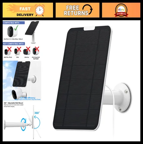 6V 4W Solar Panel for Arlo Pro 3/4, Ultra/Ultra 2, Go 2 - Weatherproof, Wall Mou