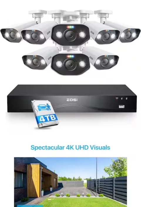 4K 16-Channel 8MP PoE 4TB NVR Security Camera System with 8 Wired Spotlight Came