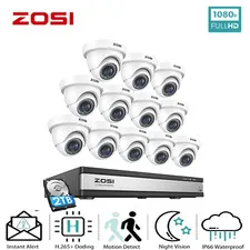 ZOSI 12 pcs Channel 1080p Security Camera System Outdoor with 2TB Hard Drive 2TB