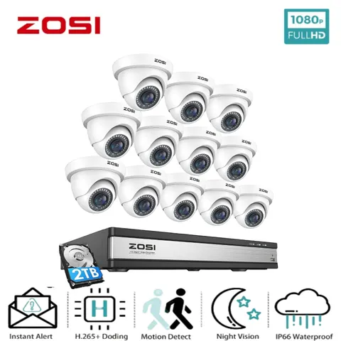 ZOSI 12 pcs Channel 1080p Security Camera System Outdoor with 2TB Hard Drive 2TB