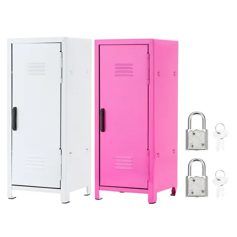 Mini Locker 4.3 x 10.8 Inch, 2 Pcs Small Locker with Lock Keys, White/Rose Red