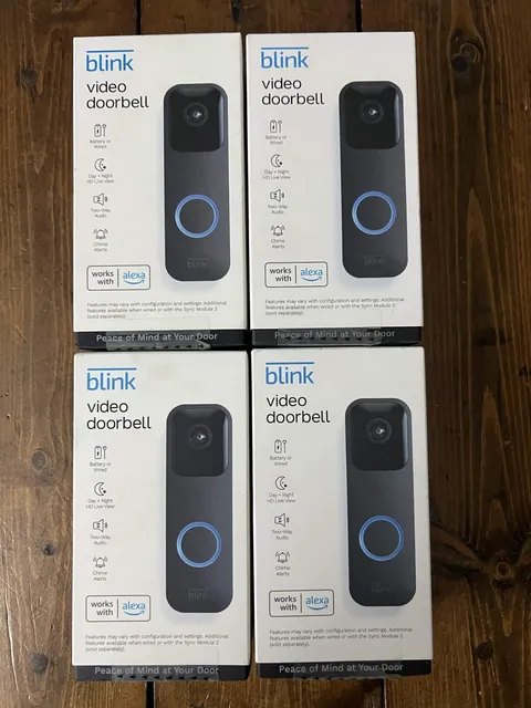 LOT OF 4 - Blink Smart Wi-Fi HD Video Doorbell in Black - Battery or Wired