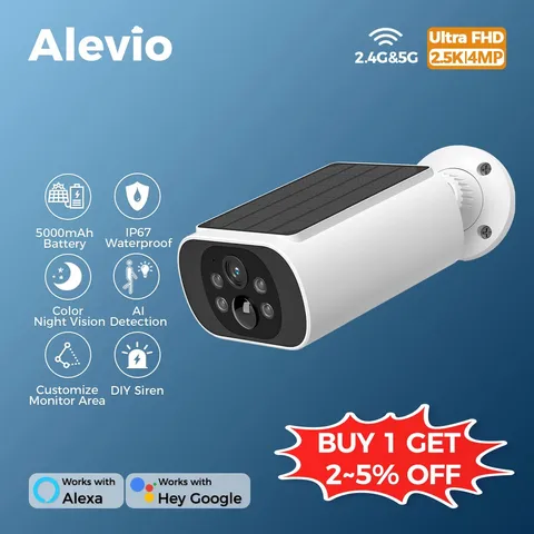 ALEVIO 2.5K Outdoor Solar Camera Wireless Cam WIFI Ultra Standby Time PIR