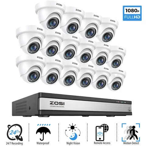 ZOSI H.265+ 1080p 16 Channel Security Dome Camera System CCTV IP66 Human Detect