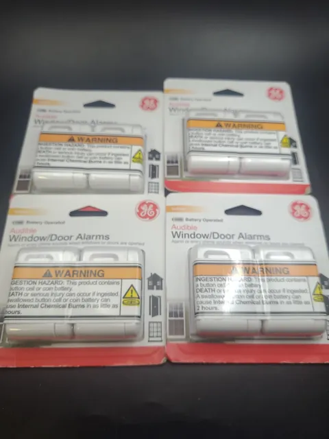4 X GE Window/Door Alarm, 8 Total Audible Home Security Alarm, 45115, New Sealed