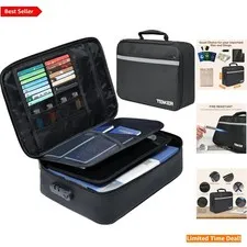 Stylish Portable Document Organizer: Fire & Water-Resistant Case with Lock 15x11
