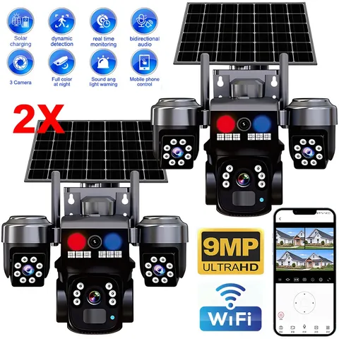 Camaras De Seguridad Solar Exterior 4K Wifi Inalambrica CCTV Con Visión nocturna