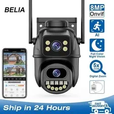 8MP 4K WiFi PTZ Security Camera Dual Lens AI Human Detect ONVIF IP66 Cam 