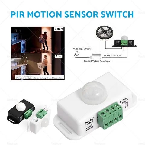 PIR Motion Sensor Switch Suitable for 12V 24V LED Light Strip 136HG040-1X2