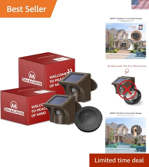 1/2 Mile Solar Wireless Driveway Alarm, 1 Receiver & 2 Sensors | Non APP, plu...
