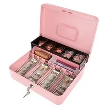 Cash Box with Money Tray and Key Lock, Money Box with Safe Pink key lock