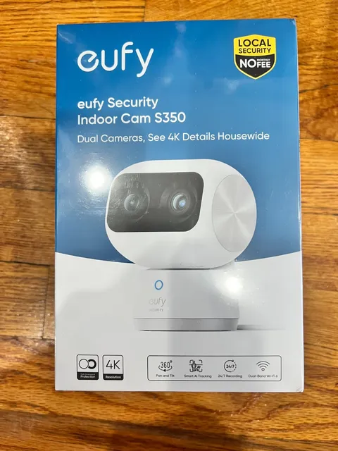 eufy Security 4K Indoor Cam S350, No Subscription, Dual Cameras, 8× Zoom, 360° C