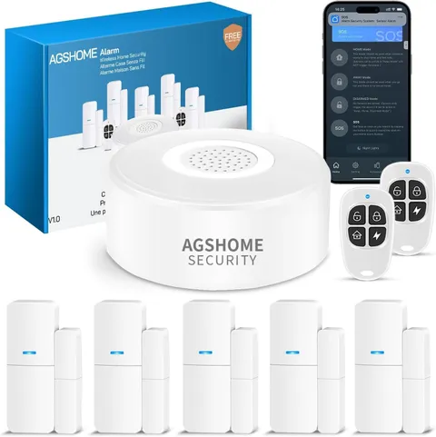 Wireless Home Alarm, 1 Siren + 5 Sensors + 2 Remote Controls