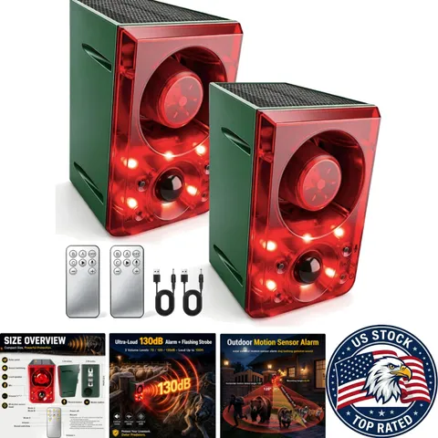 Weatherproof Solar Motion Detector Alarm with 3 Modes and Custom Sounds - 2 Pack
