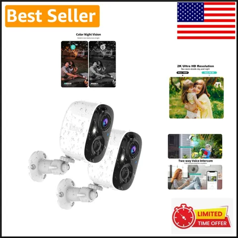 2K UHD Battery-Powered Outdoor Security Cameras with Real-Time Alerts, 2 Pack