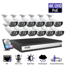 16CH 4K Spotlight Poe Security Camera System, 16Pcs 5MP Poe IP Cameras Outdoor I