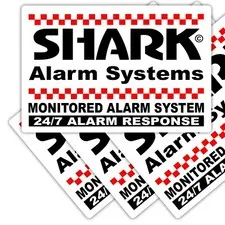 4 x Monitored Shark Alarm System Stickers External Security Signs Door Notices