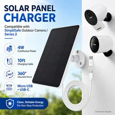 Solar Panel Compatible with Simplisafe Outdoor Camera Wireless, 4W 5V Solar Pane