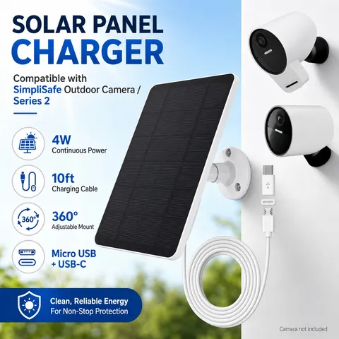 Solar Panel Compatible with Simplisafe Outdoor Camera Wireless, 4W 5V Solar Pane